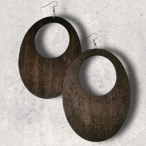 Large Wooden Dark Brown Drop Earrings